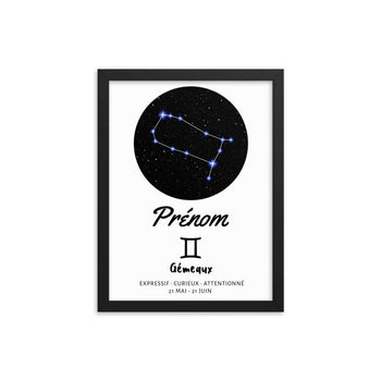 Tableau personnalisé prénom pour bébé avec cadre noir