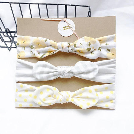 Bandeau fille couleurs claires à pois jaune (lot de 3) - Mon Petit Ange