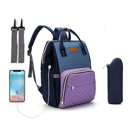 Sac maternité violet pour maman avec prise pour charger son smartphone